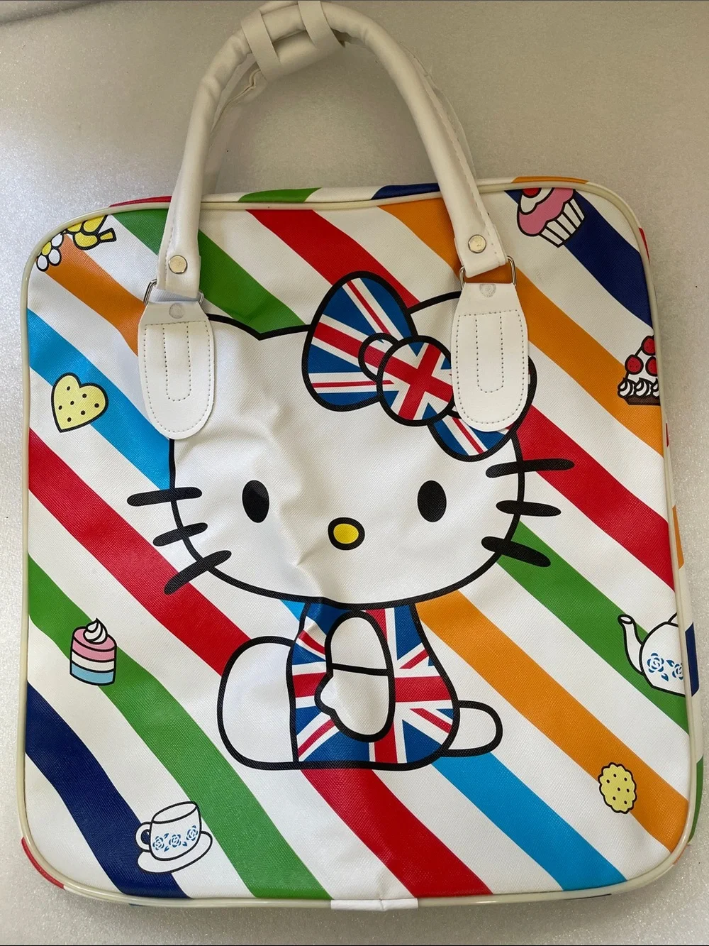 Hello Kitty Rainbow Stripe Tote with Union Jack Accents Large Tote